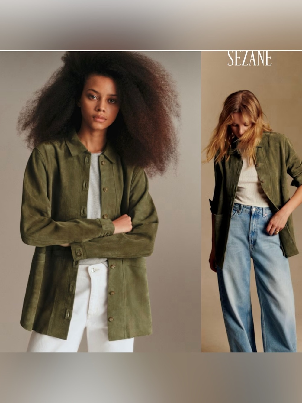 Sezane Camel Suede Goat Leather Will Jacket Olive Green Size Small